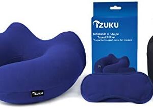 IZUKU Travel Pillow, Ideal for Travel, Office and Home, Neck Pillow with Supporting Function, Inflatable Neck Pillow with the Egornomic Design, Soft Neck Support Pillow (Navy Blue)