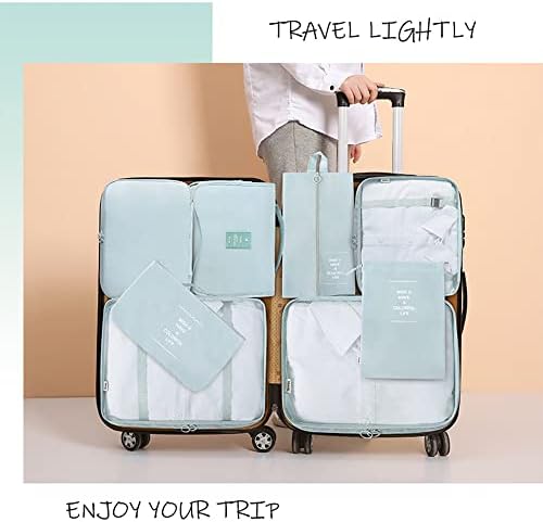 8 Piece Packing Cube Set, Travel Luggage Organiser, Storage Bags, Suitcases, Packaging, Includes Updated Toiletry Bag, Laundry Bag and Shoe Bag (Beige) (Sky Blue) - Image 7