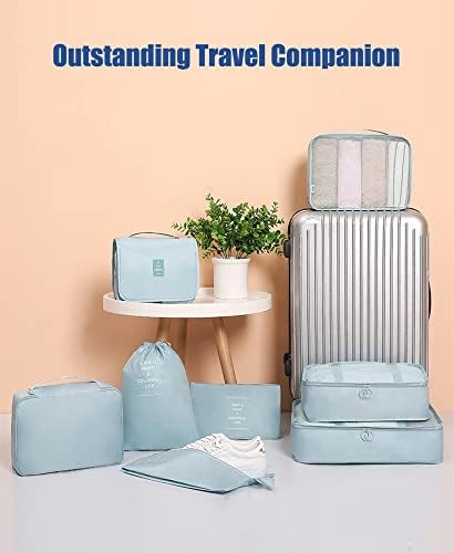 8 Piece Packing Cube Set, Travel Luggage Organiser, Storage Bags, Suitcases, Packaging, Includes Updated Toiletry Bag, Laundry Bag and Shoe Bag (Beige) (Sky Blue) - Image 2