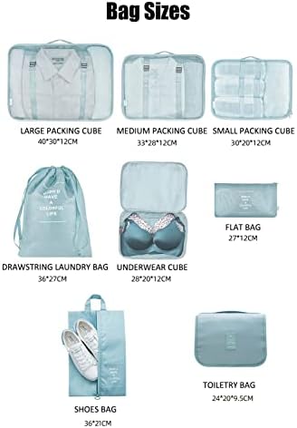8 Piece Packing Cube Set, Travel Luggage Organiser, Storage Bags, Suitcases, Packaging, Includes Updated Toiletry Bag, Laundry Bag and Shoe Bag (Beige) (Sky Blue) - Image 4