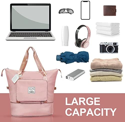 flintronic Large Travel Bag, Foldable Sports Bag, Overnight Weekend Hand Luggage for Women, Waterproof Handbag for Sports & Travel - Image 4
