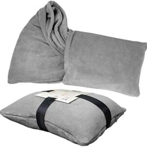 Delindo Lifestyle® 2-in-1 Cuddly Blanket Travel Grey, 135 x 200 cm, Fluffy Soft Travel Pillow Convertible to Travel Blanket for Women, Men and Children