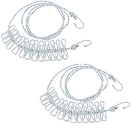 Nuzamas 2 x 12 Pegs Clothes Lines Portable Expandable Adjustable Retractable Clothes Airer for Camping Travel Indoor Clothes Drying