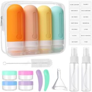 Eyeleaf Silicone Travel Bottles 90 ml Set, 16 Pieces Leak-Proof Travel Container Set Compact Travel Set for Filling Liquids - Space-saving and Practical Travel Accessories