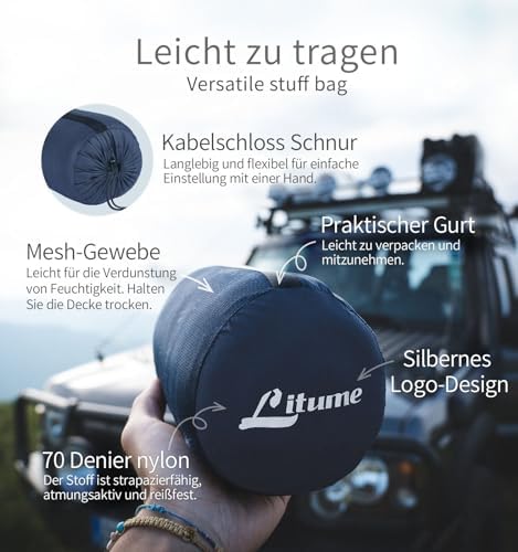 Litume Ultralight Travel Blanket and Breathable, 170 x 122 cm Soft Plane Blanket for Travellers, Foldable Camping Blanket with Pack Sack for Travel, Train, Plane, Car, Camp - Image 3