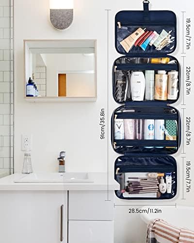 LOVEVOOK Women's Toiletry Bag, Waterproof Hanging Toiletry Bag, Foldable Wash Bag, Cosmetic Bag, Large with 360° Rotating Hooks, Dark Blue, darkblue, Women - Image 2