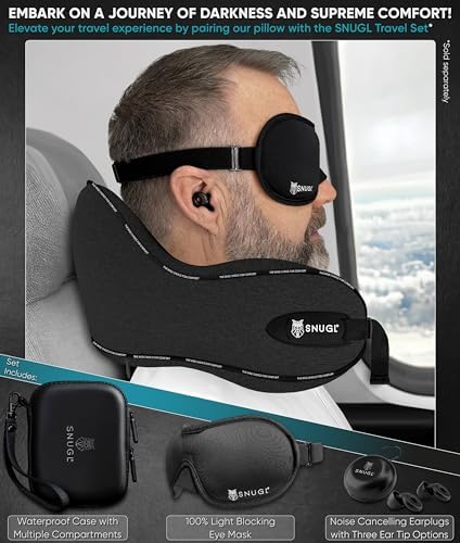SNUGL Travel Pillow - Memory Foam Neck Pillow - Flight Pillow | Support Neck Pillow for Travel | Travel Neck Pillow for Aeroplane with Carry Bag | Flight Travel Essentials (Adults Regular, Black) - Image 5