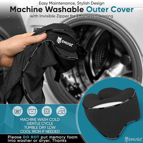 SNUGL Travel Pillow - Memory Foam Neck Pillow - Flight Pillow | Support Neck Pillow for Travel | Travel Neck Pillow for Aeroplane with Carry Bag | Flight Travel Essentials (Adults Regular, Black) - Image 8