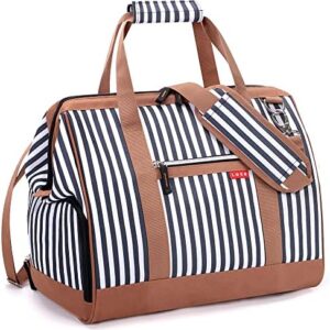 Lekesky Women's Small Weekender Sports Bag with Shoe Compartment, blue striped, 33L