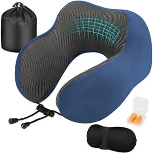 Eono Neck Pillow, Neck Pillow, Memory Foam, Ergonomically Designed Travel Pillow, Neck Pillow Travel with Sleeping Mask, Ear Plugs, Bag, Ideal for Travel, Plane, Office