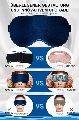 Aosun Silk Sleep Mask for Side Sleepers, 22 Momme, 100% Pure Natural Organic Mulberry Silk Eye Mask, Blackout Sleeping Mask with Adjustable Headband for Men, Women, Children - Image 4