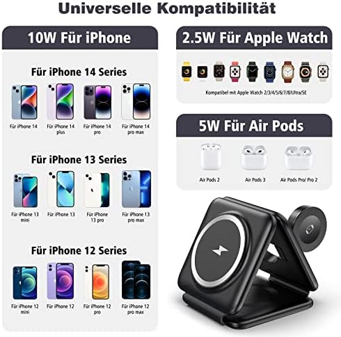 Mag-Safe Charging Station for iPhone Wireless Charger, 3-in-1 Foldable Wireless Charger Compatible with iPhone 14, 13, 12, 11 Pro Max Plus, Travel Charging Station for Apple Watch and Air Pods - Image 3