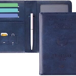 DMLuna Passport Holder Premium PU Leather Passport Wallet RFID Blocking Passport Holder Organizer with Pen Holder for Women Men Moonlight