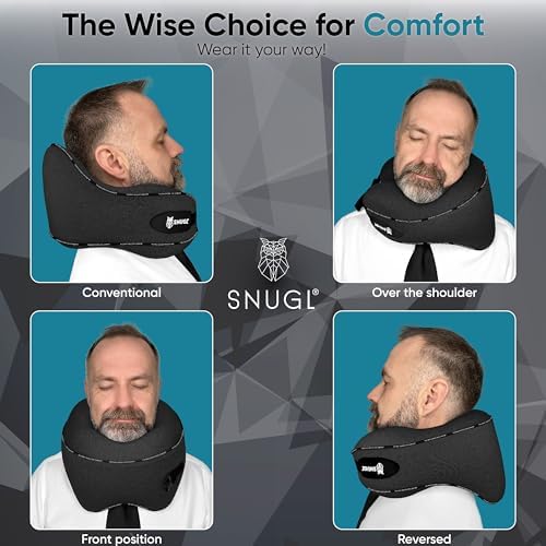 SNUGL Travel Pillow - Memory Foam Neck Pillow - Flight Pillow | Support Neck Pillow for Travel | Travel Neck Pillow for Aeroplane with Carry Bag | Flight Travel Essentials (Adults Regular, Black) - Image 2