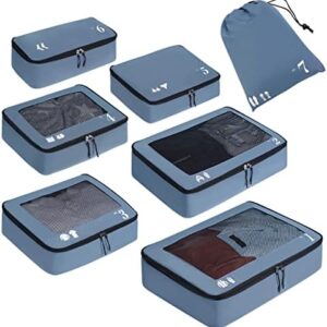 ECOHUB Suitcase Organiser Packing Cubes 7-Piece Set Packing Cubes Pet Recycled Packing Bags for Suitcase Organiser for Backpack Shoe Bag Clothes Bags (Blue)